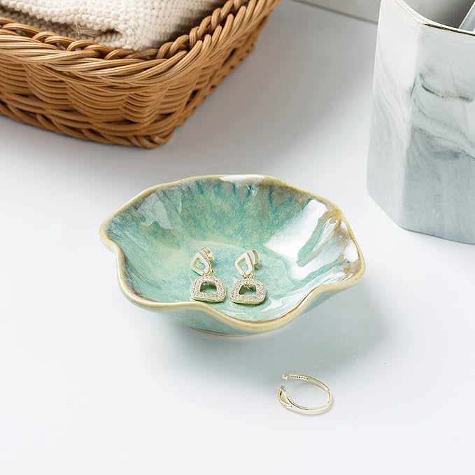 BEUNAIZER Jewelry Dish Tray, Ring Dish, Ceramic Trinket Tray, Key Bowl, Decorative Plate, for Friends Sisters Daughter Mother (Emerald Green)