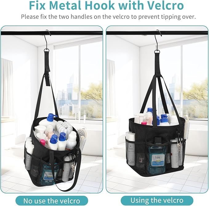Mesh Shower Caddy Portable for College Dorm Room Essentials, Shower Tote Bag with Hanging Hook and Drawstring, Quick Dry Toiletry Bag with 6 Pockets for Bathroom, Swimming, Gym, Camping, Beach, Travel