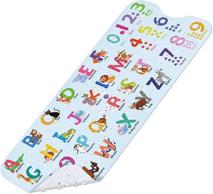 SHUCHING Baby Bath Mat for Tub Non Slip-40 X 16 Inch, Kids Bathtub Mat Mold Free, Shower Mat Anti Slip for Bathroom, Machine Washable, Alphabet