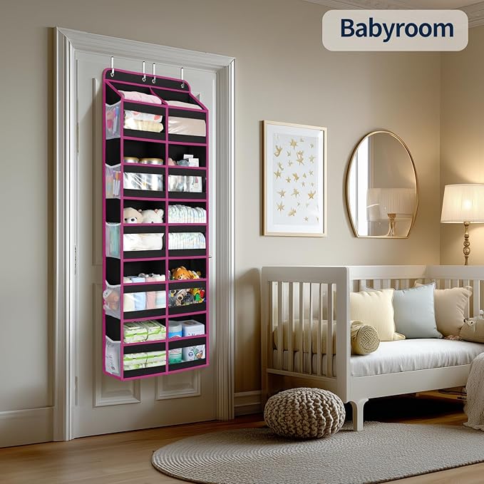 Yecaye 5-Tier Over The Door Organizer Dual-Column, 80lbs Load Over The Door Storage of 10 Compartments, Heavy Duty Door Organizer Hanging for Bedroom Closet Dorm Bathroom Pantry, Black and Pink 1 Pack