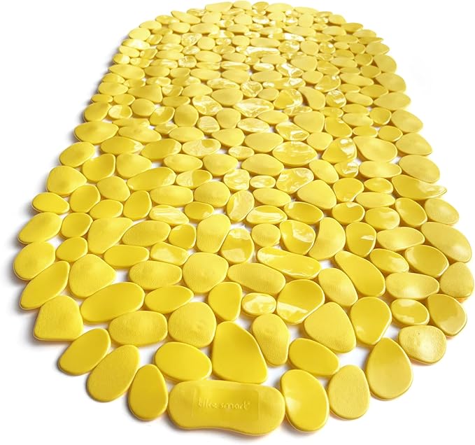 “Pebbles” Non-Slip Bathtub & Shower Mat 27”x14” Oval - Non-Toxic - Safe, Clean, Machine-Washable, Superior Grip & Drainage, Vinyl, for Smooth Floors ONLY, Opaque Yellow