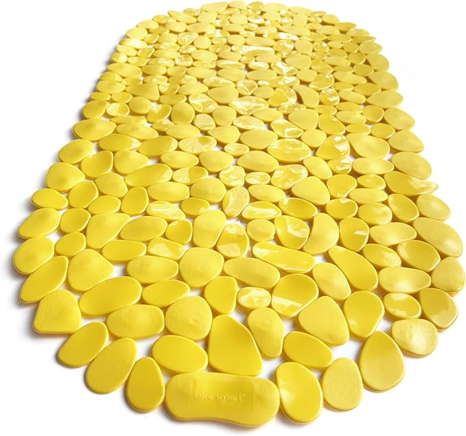 “Pebbles” Non-Slip Bathtub & Shower Mat 27”x14” Oval - Non-Toxic - Safe, Clean, Machine-Washable, Superior Grip & Drainage, Vinyl, for Smooth Floors ONLY, Opaque Yellow