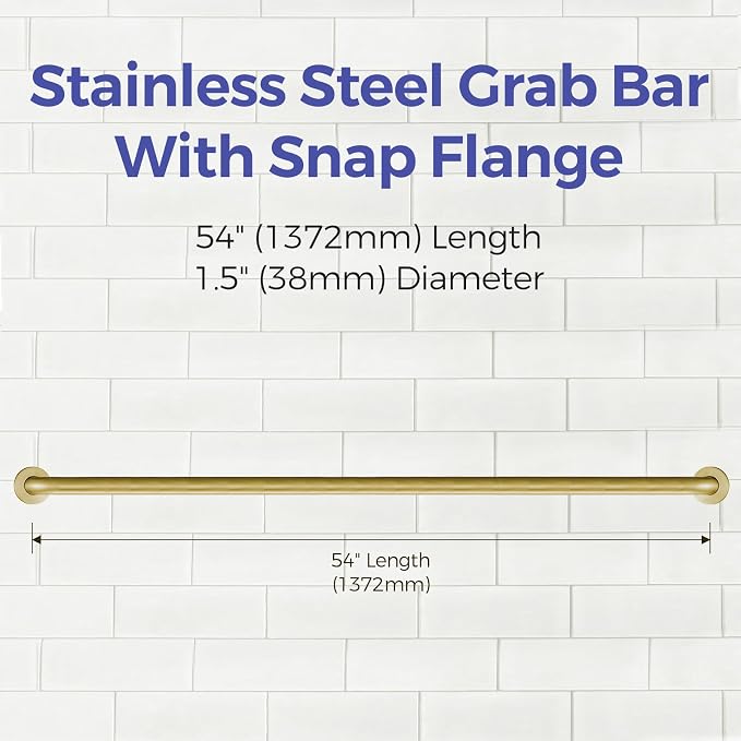 Stardrix 54-Inch ADA Compliant Grab Bar, 1.5" Diameter, Concealed Mounting Flanges, Handicap Friendly, Commercial & Residential Bathrooms, Brushed Gold Stainless Steel