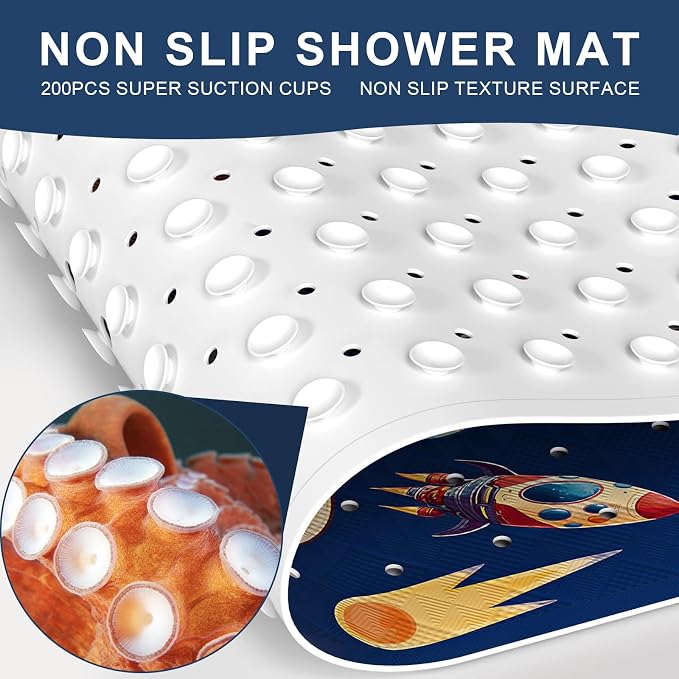 XIYUNTE Baby Bath Mat for Tub Non Slip Kids, BPA Free Extra Long Bathtub Mat 40x16 with Drain Holes and 200 Suction Cups, Non Toxic Machine Washable Toddler Bath Mat, Eco-Friendly Certified