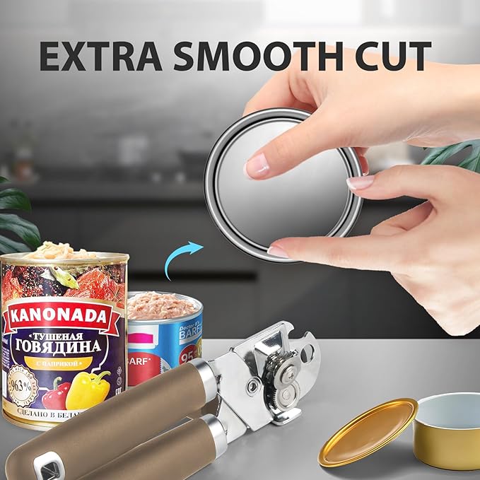 Safring Can Opener Manual, Heavy Duty Handheld Strong Can Opener with Soft Touch Handle, Sharp Blade Smooth Edge, Can Openers with Multifunctional Bottle Opener, Coffee