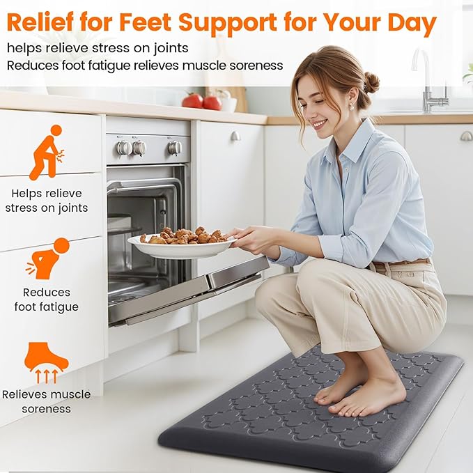 TranquilRelax 4/5 Inch Thick Anti-Fatigue Kitchen Mat Water Resistant Non-Slip Kitchen Floor Mat Ergonomic Comfort Standing Mat for Home Kitchen Office Laundry 17.3"x 24" Grey
