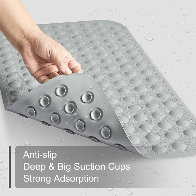 Yanzifly Bathtub Mat Non Slip Bath Mat for Tub Silicone Soft Bath Tub Mat Non Slip Shower Mats, Suction Cups Bath Tub Anti Slip Matt for Family Use, Machine Washable-Grey