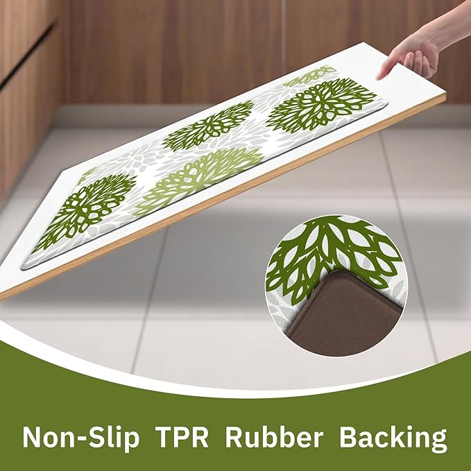 Kitchen Mats Set of 2 Cushioned Anti Fatigue Kitchen Rugs Non Slip Waterproof Kitchen Runner Memory Foam Kitchen Floor Mat Comfort Standing Mat for Sink,Office,Laundry, Green