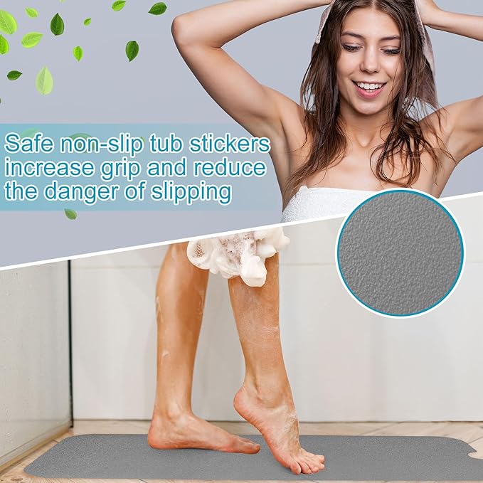 Dunzoom 16" x 40" Non Slip Bathtub Mat with Drain Cut Out Non Skid Safety Bath Mat Adhesive Peel and Stick Bath Tub Mat Arc Angle PEVA Tub Anti Slip Stickers for Shower Floor Wet Areas (Light Gray)