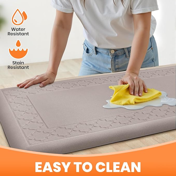 4/5 Inch Thicker Kitchen Mats for Floor Non-Slip Anti Fatigue Comfort Mat Waterproof Kitchen Rug for Sink, Office,Home Stain Resistant Standing Desk Rugs-17.3"x 60", Khaki