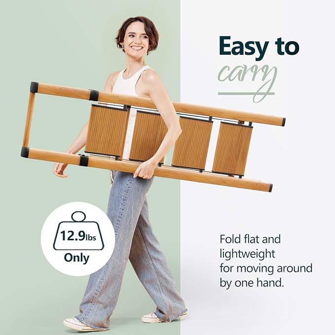 WOA WOA 4 Step Ladder, Ladders for Home, Anti-Slip Pedals, Aluminum Step Stool Foldable, Lightweight to Move, Ease of Storage, Reach 9ft for Closet Kitchen Library, Hold 300lbs - Wood Grain
