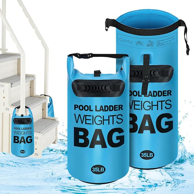 Pool Ladder Weights for Above Ground Pool - 2 Pack 35lb Fillable Sand Bags for Pool Steps, Heavy Duty Waterproof Pools Ladder Stabilizer Anchor Bags