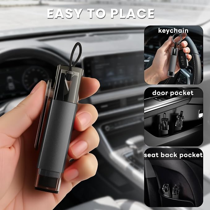 4PCS Window Breaker Seatbelt Cutter Car Safety Hammer, 2-in-1 Glass Breaker and Seat Belt Cutter with Test Glass, Underwater Emergency Escape Tool for All Vehicles (Grey)