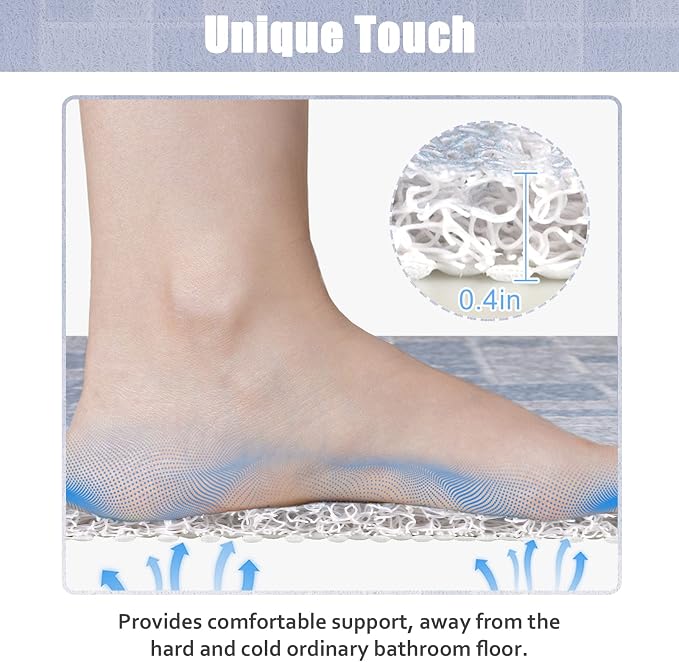 Shower Mat Non Slip Extra Long Bath Tub Mat Non Slip 16''x39'' Loofah Bathroom Shower Mat for Inside Shower Soft Textured Foot Massage Pad Bathroom Floor Mat for Wet Area No Suction Cups Quick Dry