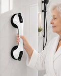 Gel-Enhanced Shower Grab Bar for Bathtubs and Showers, Heavy Duty Suction Cup Shower Handle for Seniors and Elderly, No Drilling Removable Bathroom Safety Bar for Tub Support, Black/W