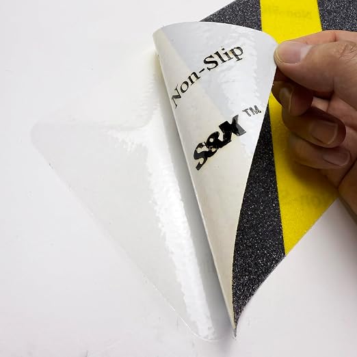 S&X S680 Anti Slip Stair Treads 6" x 24", 5-Pack Pre-Cut Black/Yellow Caution Non Slip Safety Tape Strips for Outdoor Stair Treads, Wooden Steps & Exterior Grips