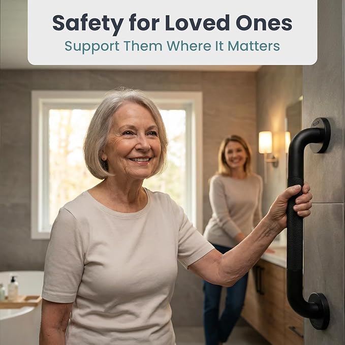 PELEGON Grab Bars for Shower 2-Pack 16 Inch - Stainless Steel Shower Grab Bars for Seniors - Bathroom Safety Handle Non-Slip Grip Rust Resistant Wall Mounted Support Bar for Bathtub Shower - Black