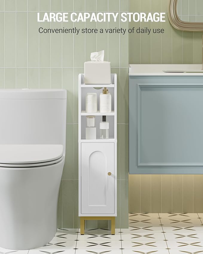 Hzuaneri Bathroom Storage Cabinet, Small Corner Floor Cabinet with Door and Shelves, Narrow Toilet Paper Holder, Bathroom Organizer with Adjustable Shelf, for Small Spaces, White BC08203X