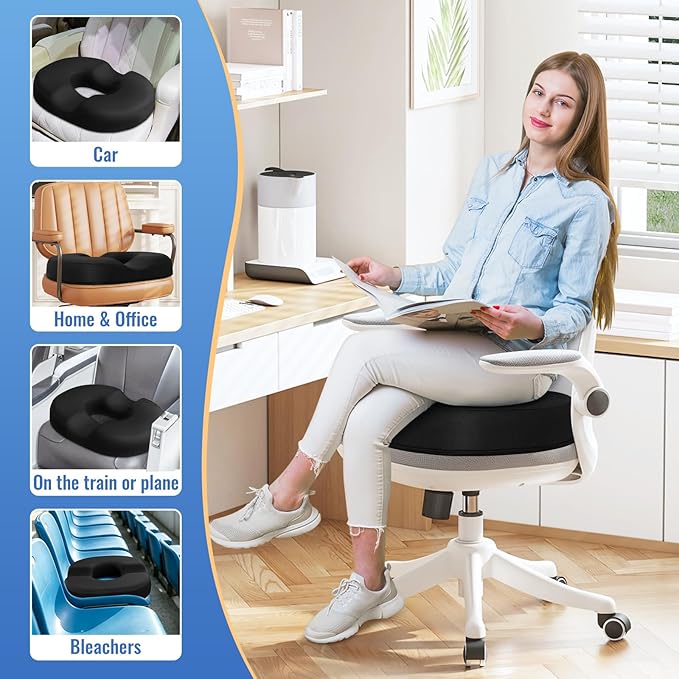 CloudBliss Donut Pillow Stadium Seat Cushion for Tailbone Pain Relief and Hemorrhoids, Memory Foam Seat Chair Cushion, Portable Seat Cushions for Bleachers, Car, Home & Office