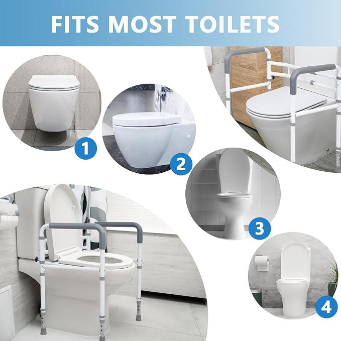 WeHwupe Toilet Rails - Toilet Safety Rail for Elderly Adults - Adjustable Bathroom Toilet Handles - Toilet Safety Frame & Rails - Toilet Grab Bars for Senior, Handicap & Disabled,Fits Most Toilets