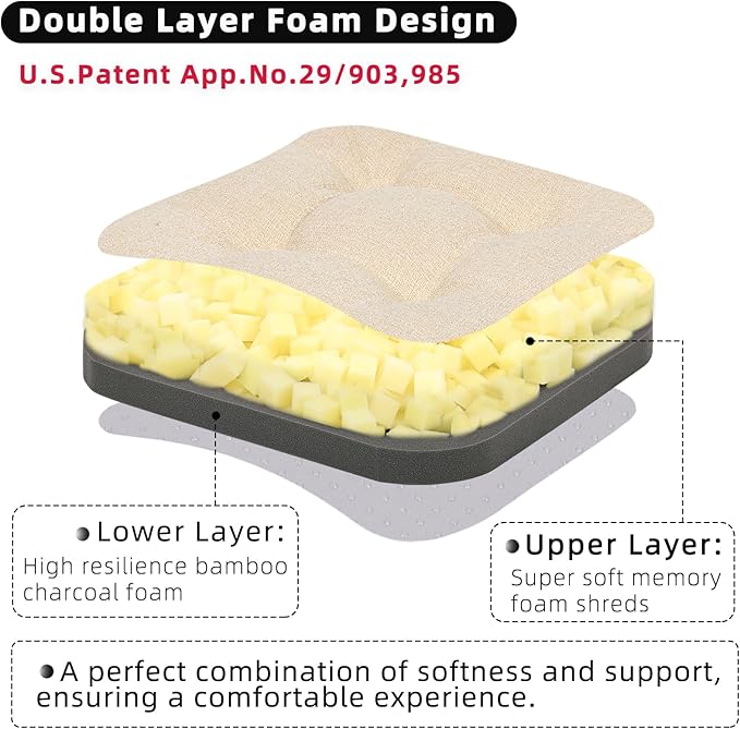 GOFORIT Chair Cushions,Tufted Shredded Memory Foam Chair Pads, Non-Slip Seat Cushions with Removable Cover, 16'' x 16'', Beige