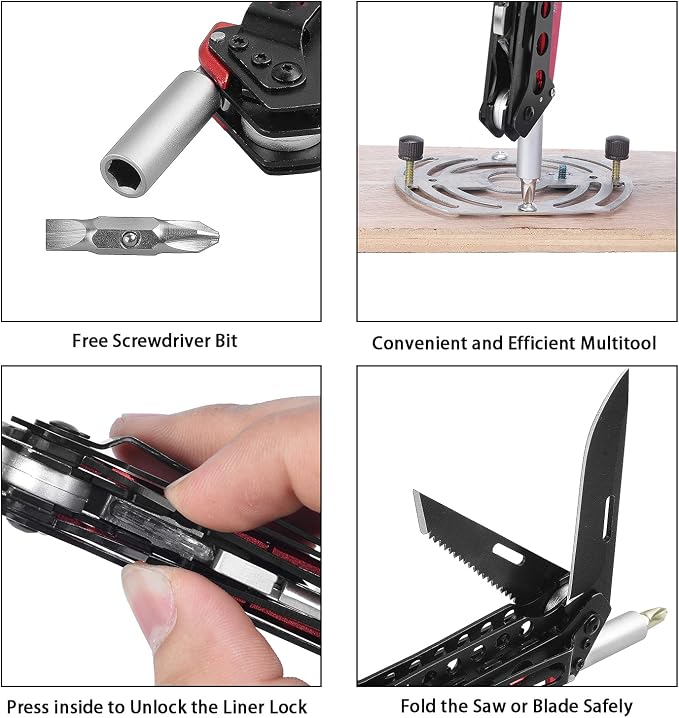 Folding Pocket Utility Knife Heavy Duty Box Cutter with Flat Head and Phillips Screwdriver, Saw, Fruit Knife, Belt Clip, Quick Change Blades Lock Back Design(10 Blades)