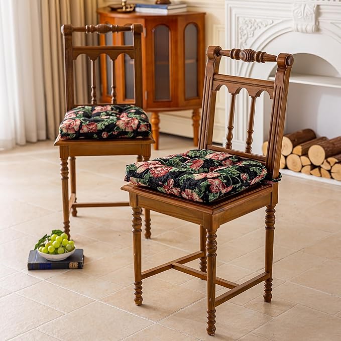 vctops Farmhouse Floral Print Chair Cushions with Ties U-Shaped Soft Comfortable Chair Pads Non Slip Seat Cushions for Indoor Dining Room and Kitchen Chairs (Flower F,16"x16")