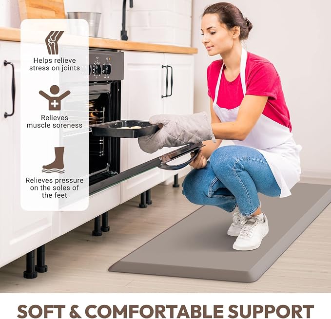 4/5 Inch Thick Kitchen Mat - Cushioned Anti Fatigue Mats for Kitchen Floor - Easy to Clean, Waterproof, Non-Slip Kitchen Rug for Sink, Office, Kitchen (22''x54'' Khaki)