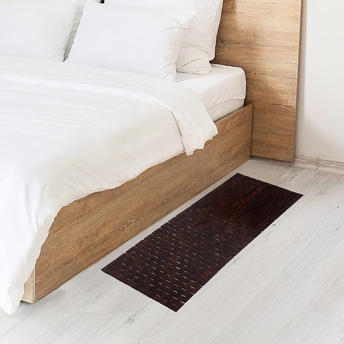 Bath Mat Bathroom Runner Long Large Rugs Floor Wood Shower Bathtub Waterproof Non Slip Accessories 16x48 Inch Easy to Clean, Brown, 1 pc