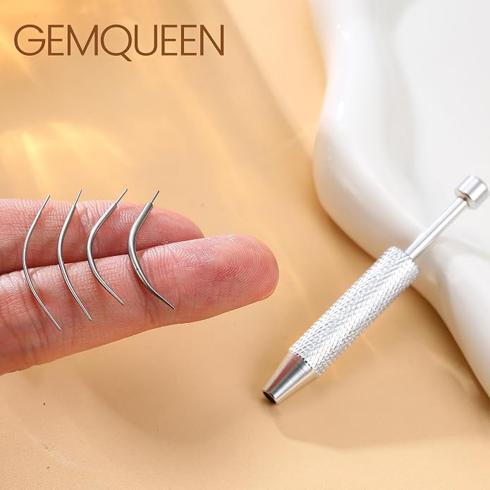 GEMQUEEN Piercing Taper Ball Grabber Tool for Changing Jewelry - 14G 16G 18G 20G Stainless Steel Flat Back Earrings Applicator Tool Threadless Insertion Pin Thread Body Piercing Kit for Ear Nose Lip