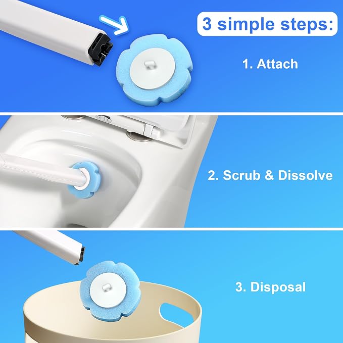 JOYMOOP Bathroom Cleaning Set, Mop and Bucket System with Toilet Brush Set, White, Microfiber Flat Mop for Household & Commercial Floor and Bathroom Cleaning
