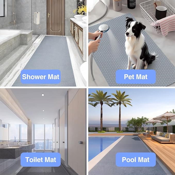 Extra Large Non-Slip Shower Mat,59 x 35.5 Inch Bathtub Mat,Non Slip Bathroom Mat for Elderly, Easy to Dry, Fast-Dry Drainage Hole, Easy to Prune