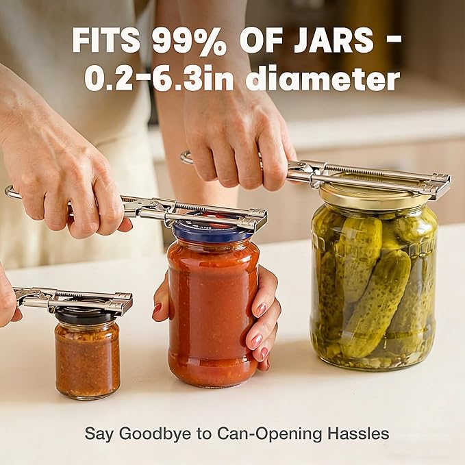 Extended Jar Opener for Weak Hands, Adjustable Stainless Steel Bottle Opener, Can Opener for Seniors with Arthritis, Large and Small Lids Gripper Household Tool, Kitchen Accessories (1 PC)