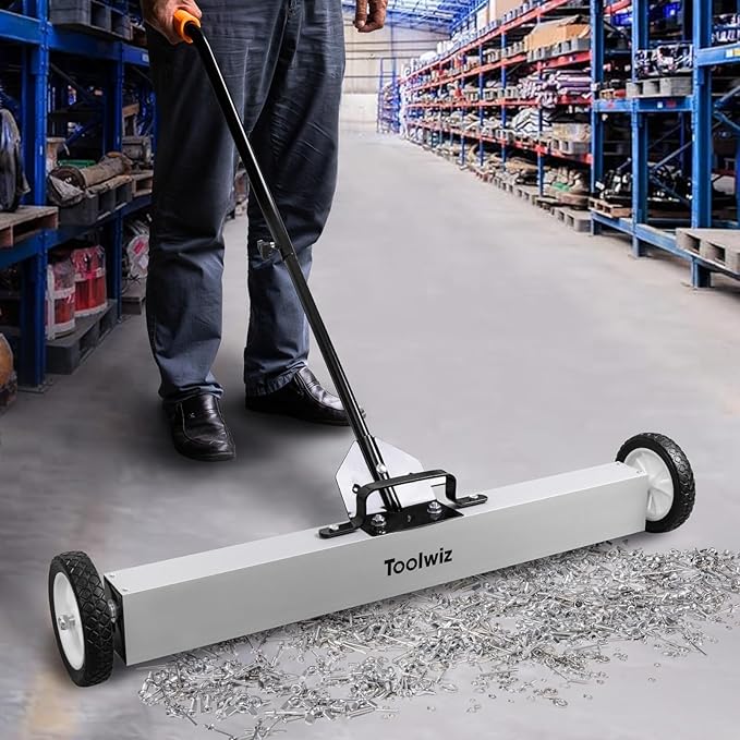 Toolwiz 36'' Magnetic Sweeper with Wheels, 50 Lbs Capacity Rolling Magnetic Floor Sweeper with Telescoping Holder and Quick Release Latch Industrial Heavy Duty Metal Pick Up 36 Inches