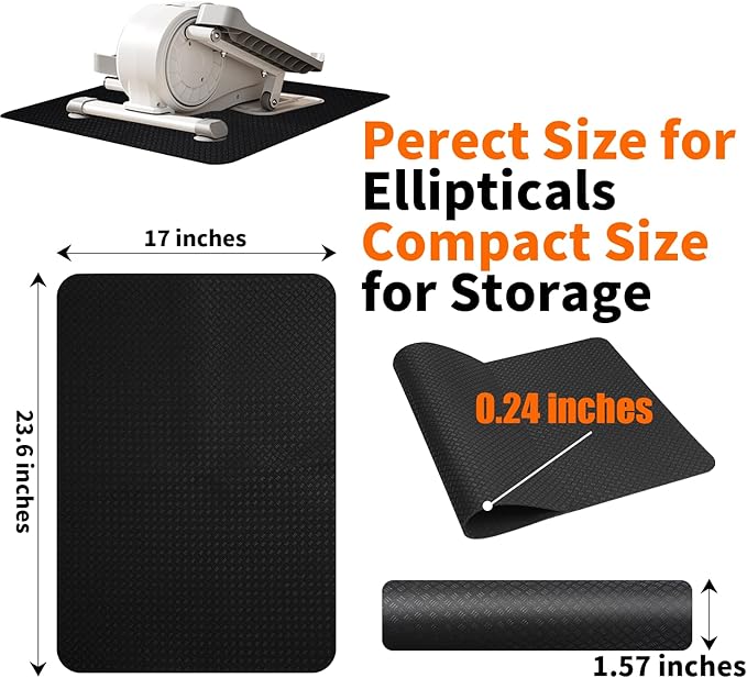 Double-Sided Non-Slip Workout Mat for Elliptical Machine, 23.6" x 17" Stepper Mat for Under Desk Ellipticals & Pedal Exercisers, Stability & Floor Protection, Vibration Plate Mat Compatible