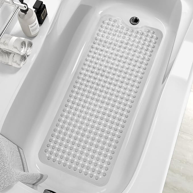ZHICHENG Bath Tub and Shower Mats, Non-Slip 39 x 16 Inch Extra Long Bath Mat, Machine Washable Bathtub Mat with Drain Holes, Suction Cups for Bathroom (Colour)