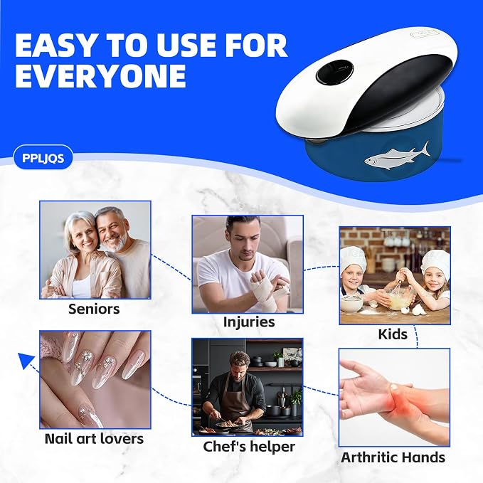 Rechargeable Electric Can Opener, One-Touch, Smooth Edge, USB-C Fast Charge, for Seniors, White