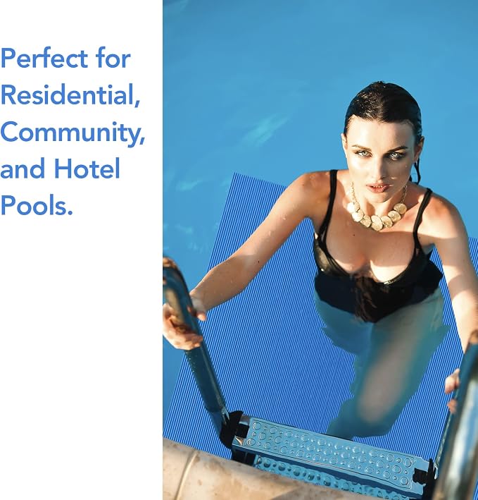 RESILIA Stay-Put Swimming Pool Ladder Mat - Non-Slip, Wide Ribbed, Protective Pad, 36 Inches x 36 Inches, 0.125 Inch Thick, Powder Blue, Made in USA