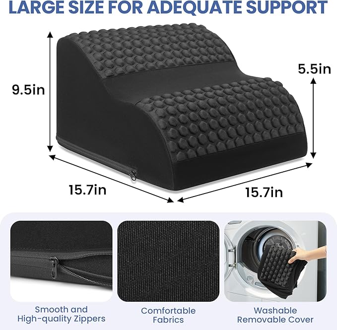 Foot Rest for Under Desk at Work, 3-Tier Foot Stool with Thick High-Density Foam and Massage Dots, Ergonomic Footrest with Washable Cover for Home and Office, Back, Legs & Hip Pain Relief (Black)
