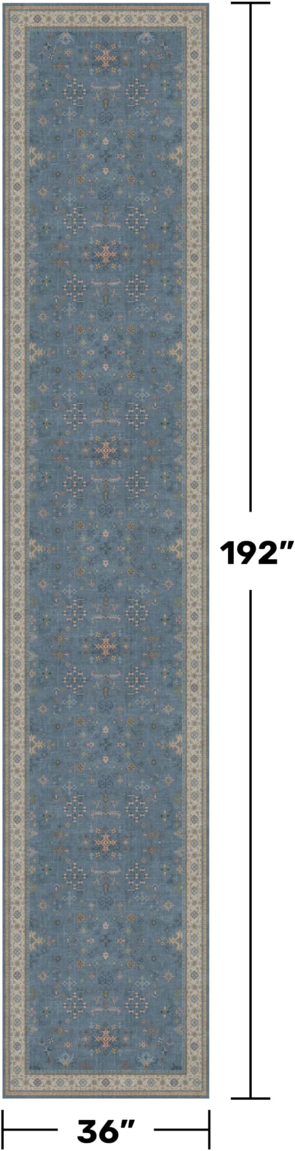 Hazo Haus Neutral Blue Washable 3x16 Extra Long Hallway Runner Rug, Boho Washable Large Kitchen Floor Rug Indoor, Non-Slip Stain & Fade Resistant, Vintage Unique Floral Décor
