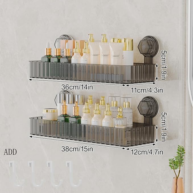 Shower Caddy Suction Cup Bathroom Shower Organizer for Bathroom Storage Home Decor & Kitchen No Drilling Large Capacity Removable and Reusable Shower Shelves for Inside. (black, square)