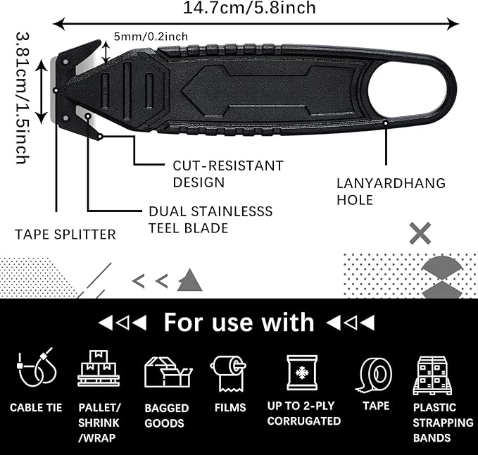 Therwen 20 Pcs Safety Box Cutter Knife of Stainless Steel Concealed Blade Package Opener with Tape Splitter for Carton Cardboard Wrap Letter Work Bag Straps Film Utility Tool (Black)