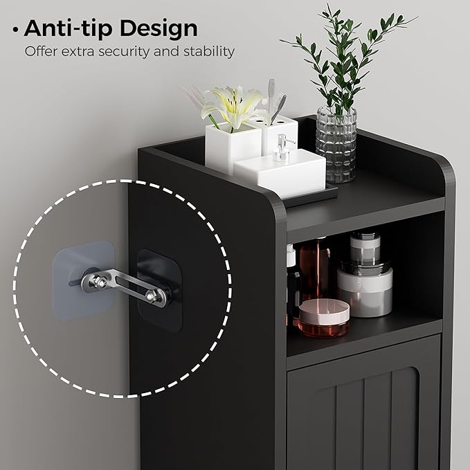 BEWISHOME Small Bathroom Cabinet, Bathroom Storage Cabinet with Adjustable Shelves & 2 Doors, Narrow Toilet Paper Cabinets, 7.9" D x 7.9" W x 31.5" H, for Small Spaces, Black YYG03B