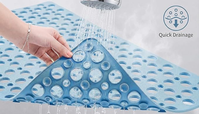 Bath Tub Shower Mat, Extra Soft Long Bath Mat Non-Slip with Suction Cups, TPE Bath Mat for Kids, Machine Washable Bathroom Mat (Blue, 35 x 16 Inch)