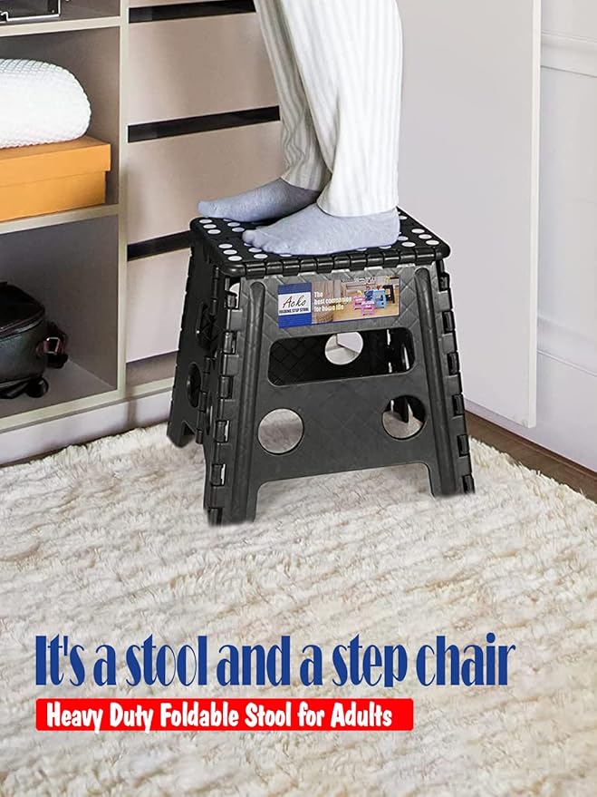ACKO Folding Step Stool 13 Inch, Sturdy Collapsible Step Stool Foldable Up to 300 lbs for Adults, Non Slip Lightweight Foot Stools with Handle, Ideal for Kitchen, Bathroom, Bedroom, Garden