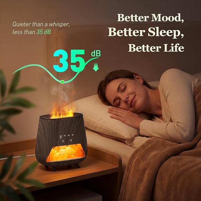 Essential Oil Diffuser for Home, 𝟒-𝐢𝐧-𝟏 Aromatherapy Diffuser & 𝐇𝐢𝐦𝐚𝐥𝐚𝐲𝐚𝐧 𝐒𝐚𝐥𝐭 Lamp, 200ml Cool Mist Humidifier, 𝟗-𝐂𝐨𝐥𝐨𝐫 𝐋𝐄𝐃, Auto Off, Bedroom Office Yoga (Black)