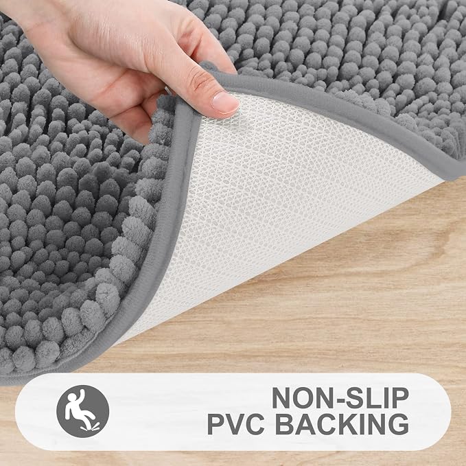 Grandaily Chenille Striped Bathroom Rugs 47x32, Extra Thick and Absorbent Bath Mats, Non-Slip Soft Plush Shaggy Shower Carpet, Machine Wash Dry, Bath Rug for Bathroom, Dark Gray
