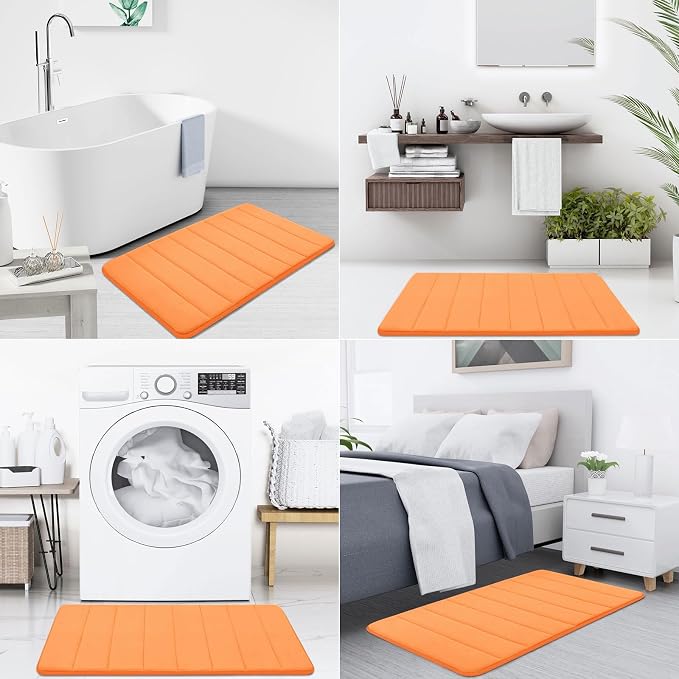 Buganda Memory Foam Bath Mat, 30" x 20", Ultra Soft and Non-Slip Bathroom Rugs, Water Absorbent and Machine Washable Bath Rug for Bathroom, Shower, and Tub, Orange