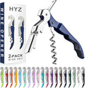HYZ 2-Pack Wine Opener Waiter Corkscrew, Professional Wine Key for Servers, Bartender with Foil Cutter, Manual Wine Bottle Opener Double Hinged (Navy Blue)