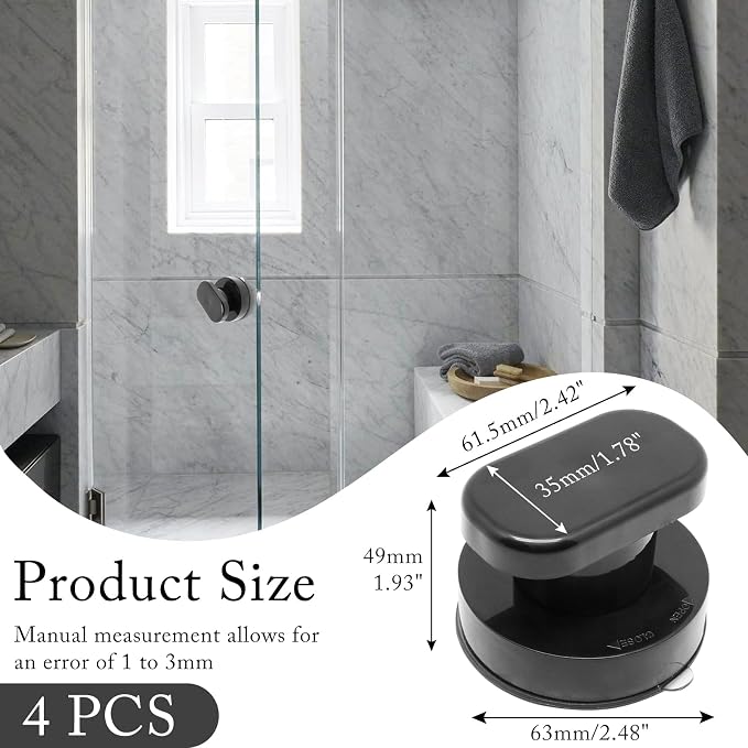 4PCS Suction Cup Handle, Shower Glass Door Suction Cup Pull, No Drilling Removable Knob for Sliding Door Cabinet Drawer Toilet Seat Cover (Black)